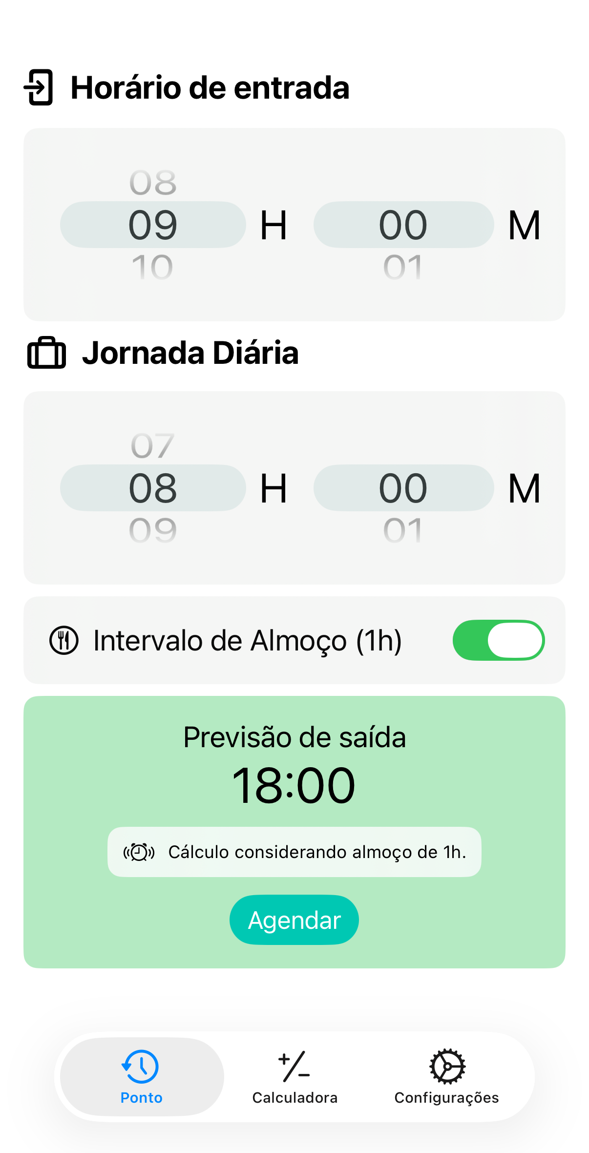 Calculadora com horário de almoço