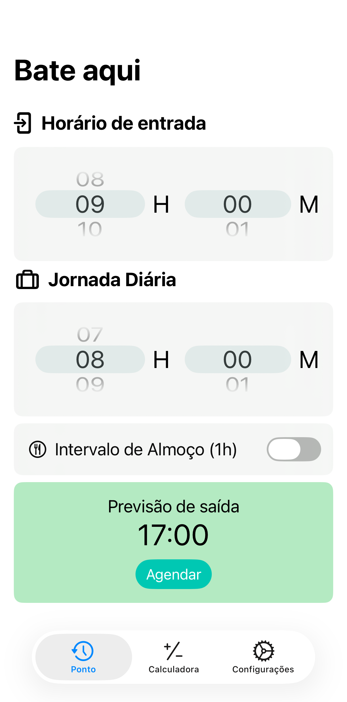 Calculadora sem intervalo de almoço