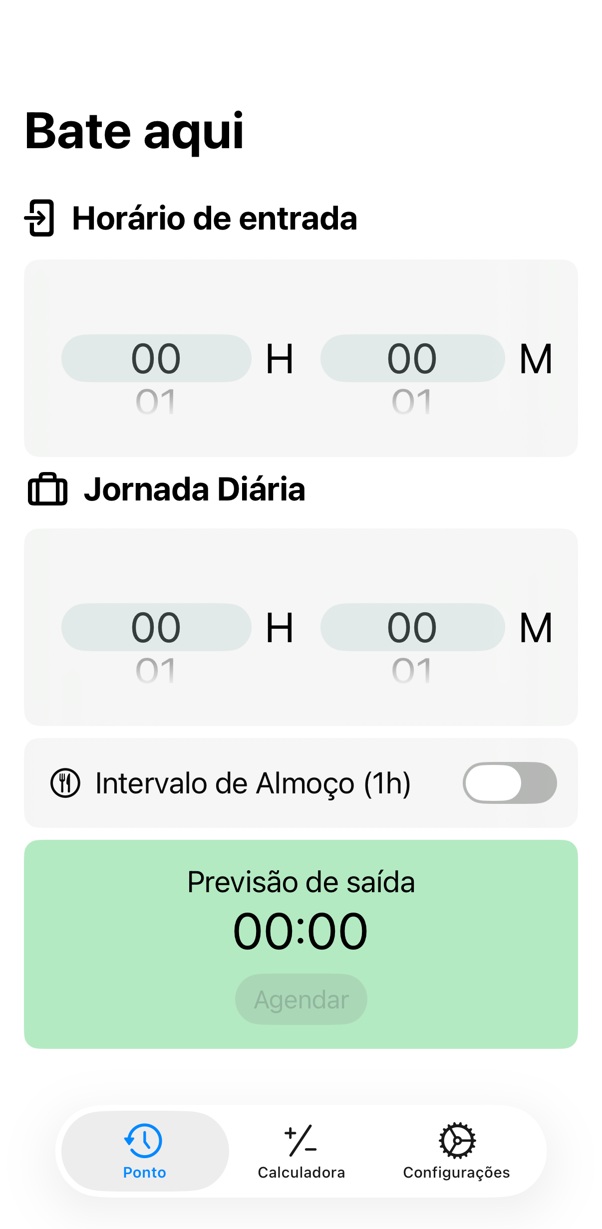 Tela principal da calculadora de ponto